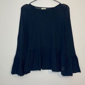 Dries Van Noten Navy Blue Cotton Ruffle Top M